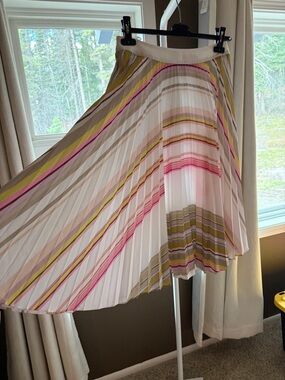 Ted Baker Pleated Striped Midi Skirt in Pink, Olive & Cream